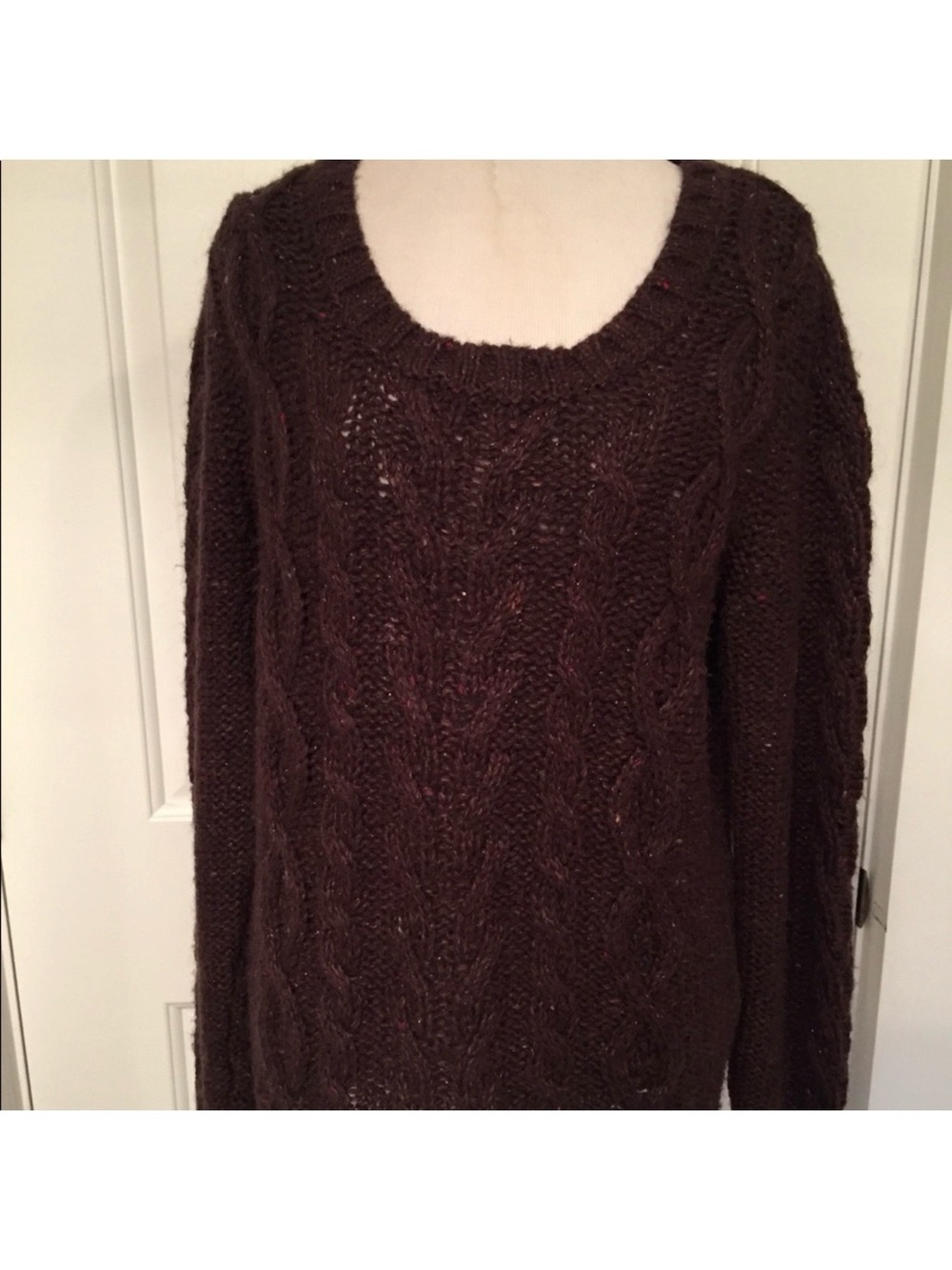 SILVIA NOVELLI SWEATER BROWN KNIT SCOOP NECK Size M